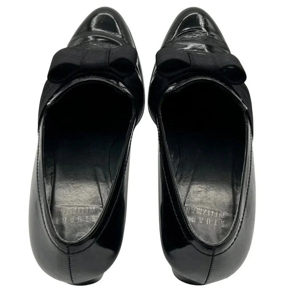 Stuart Weitzman Atabow Womens 5M Black Block Heel Loafers Bow Prairie Shoes - Picture 8 of 16